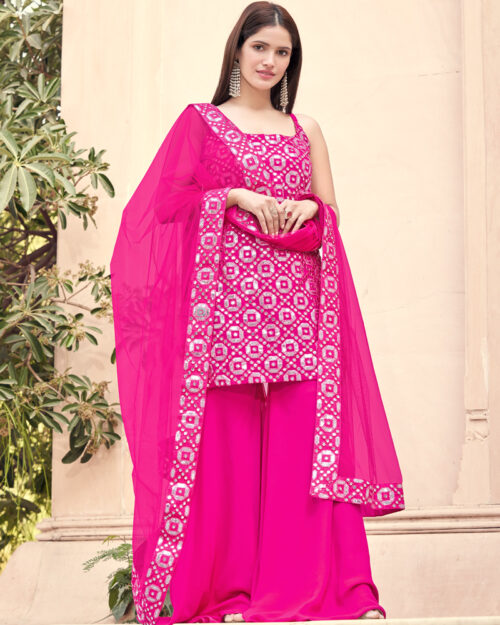 Beautiful Georgette Gota Work Pink Salwar Suit