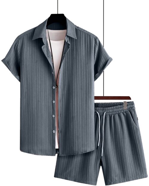 Free Style Downsizing Crease Fabric Gray Men Night Suit