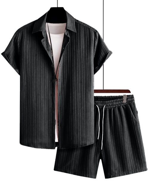 Free Style Downsizing Crease Fabric Black Men Night Suit