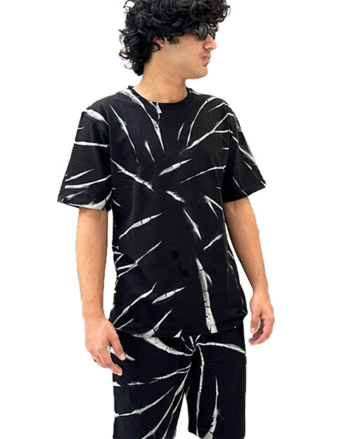 Men's Oversize Cotton Tie Dye Black Co-Ord Set