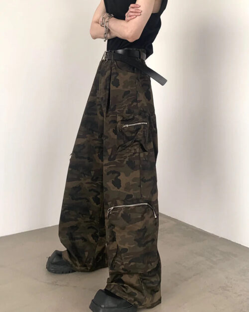 Camouflage Wide Leg Pockets Work Pants