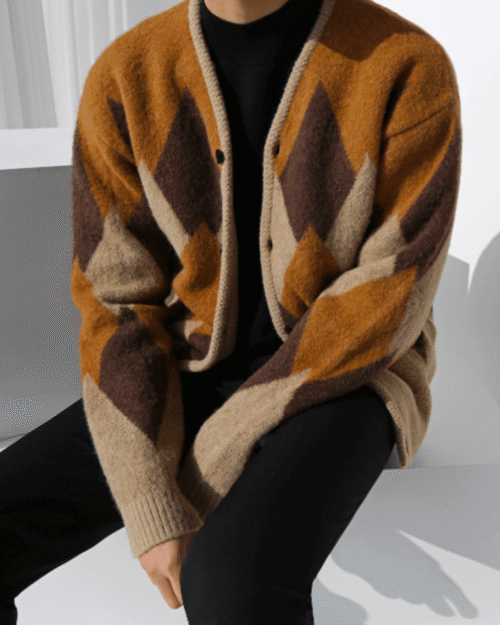 Argyle Pattern Loose Cardigan