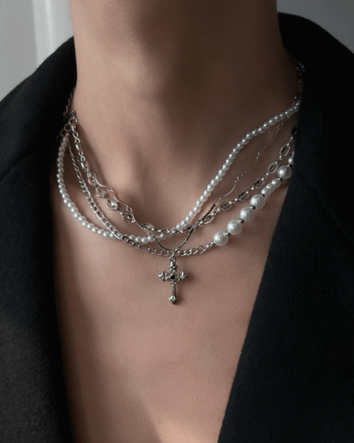 California Cross Multi-Layer Pearl Necklace