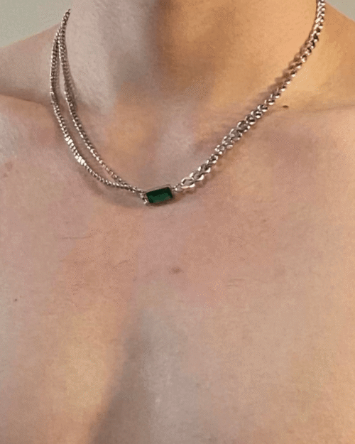 Square Green Diamond Necklace