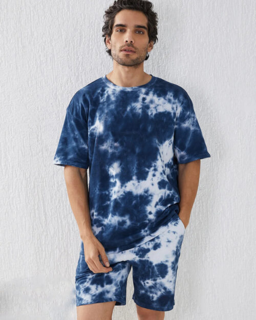 Men's Oversize Cotton Blue Tie Dye Co-Ord Set