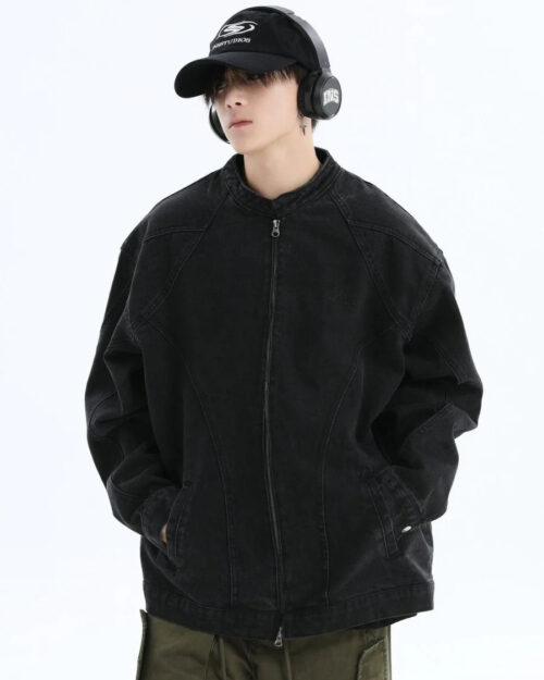 Washed Denim Jacket Zipper