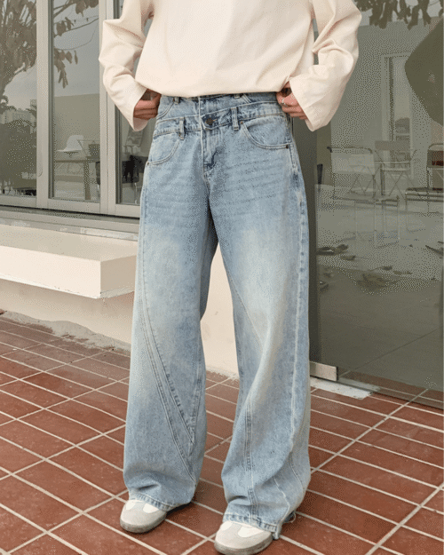 Double-Waist Denim Pants