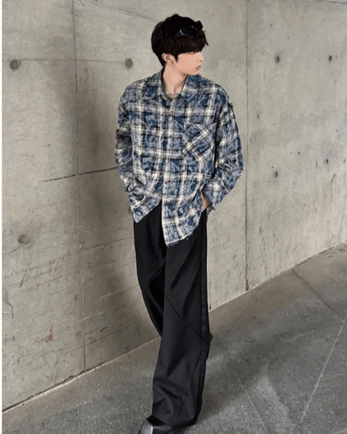 Distressed Raw Edge Plaid Shirt