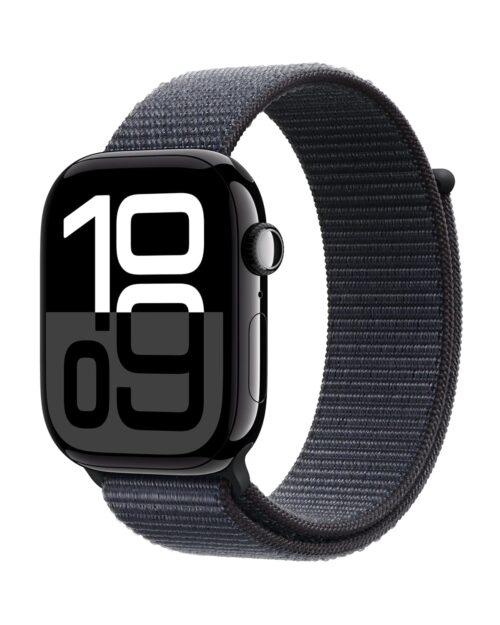 Apple Watch Series 10 [46 mm] Smartwatch with Jet Black Aluminium Case with Ink Sport Loop. Fitness Tracker, ECG App, Always-On Retina Display, Carbon Neutral