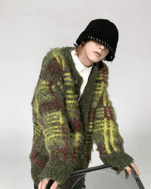 Trendy Colorful Knitted Mohair Cardigan
