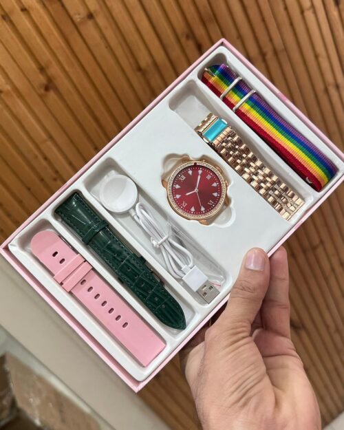 generation 9 max with 4 belt n it?s a wireless charging rose gold colour gen smart watch