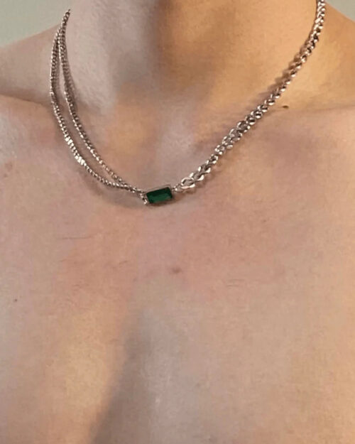Square Green Diamond Necklace