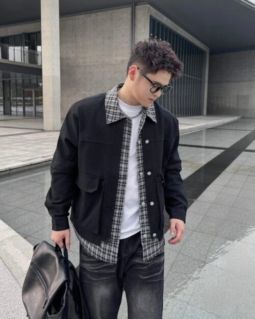 Plaid Layered Work Jacket