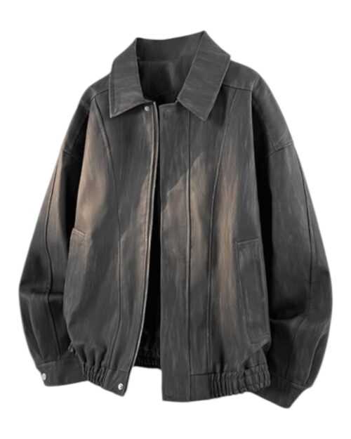 Dyed Faux Leather Harrington Jacket