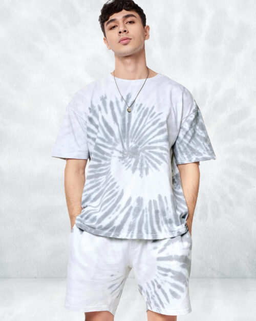 Men's Oversize Cotton Tie Dye Gray Co-Ord Set