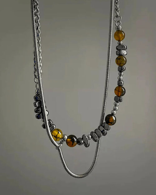 Earth Color Irregular Stone Titanium Chain Necklace