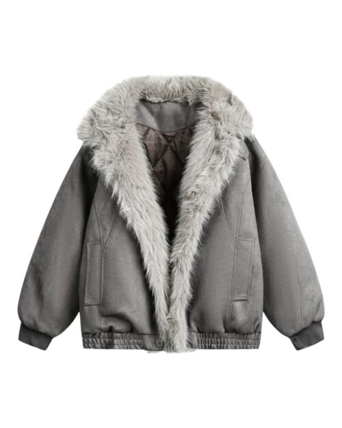 Faux Suede Fur-Trim Padded Jacket