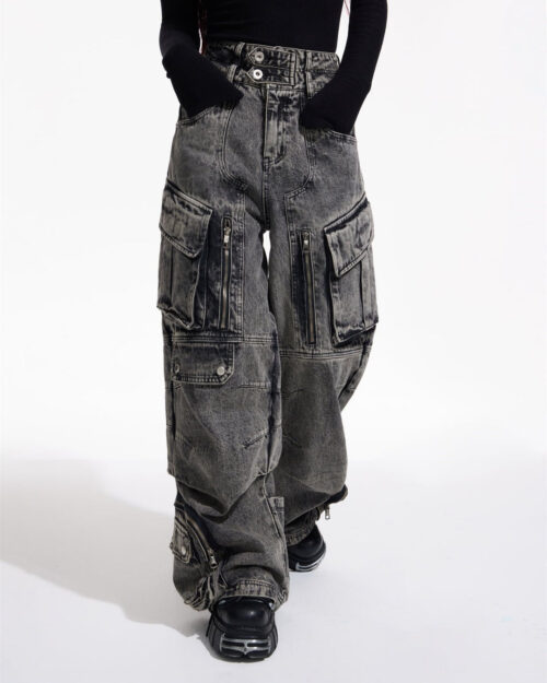 Multi-Pocket Wide Leg Casual Jeans