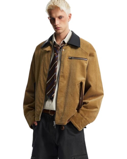 Corduroy Leather-Collar Jacket