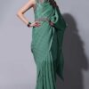 Chinon Silk Half Crush Embroidered Rama Saree