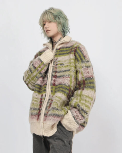 Striped Zipper Cardigan Sweater Knit