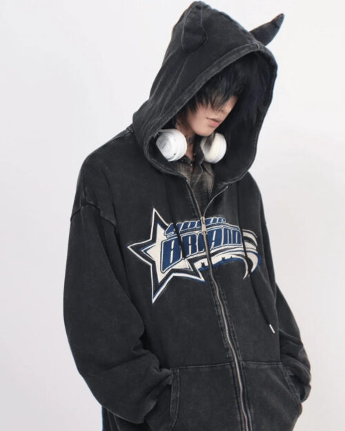 Little Wish Devil-Horn Washed Hoodie