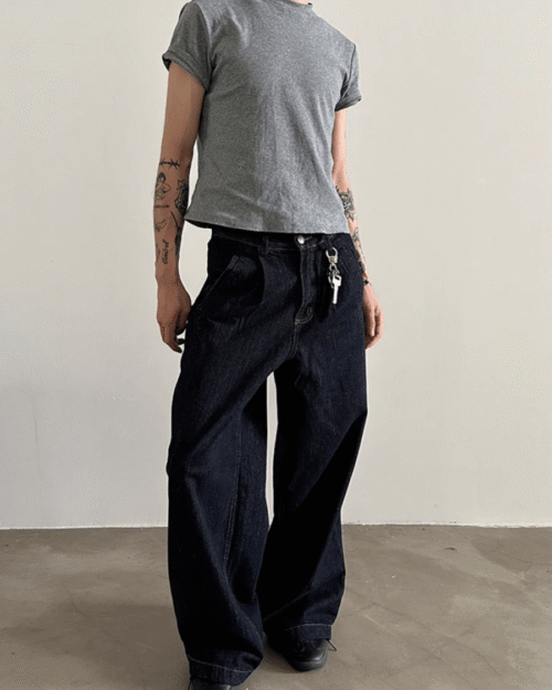 100% Cotton Wash Wide Leg Jeans