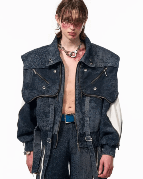 Zipper Structure Splicing Jacket + Bottoms