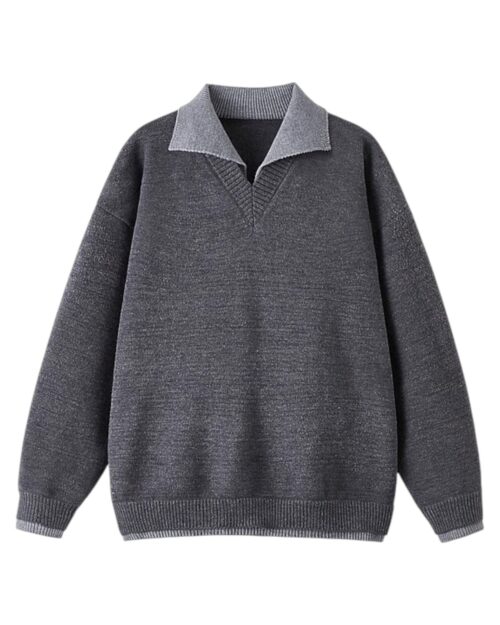 Contrast-Collar Polo Knit