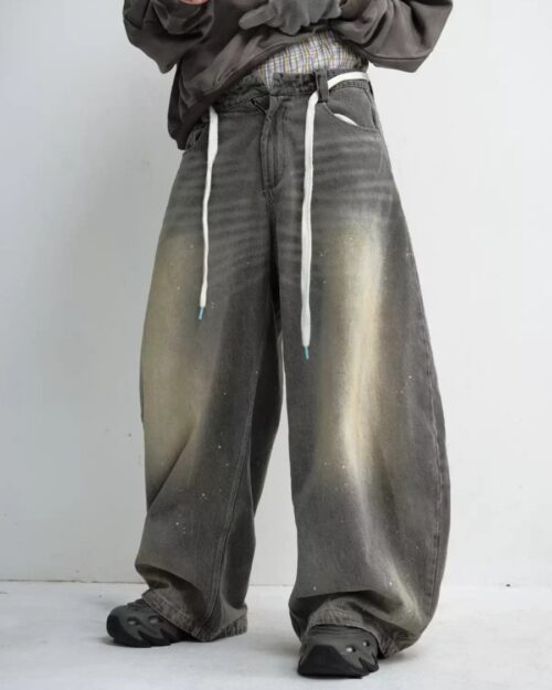 Washed Gray Wide-Legged Jeans