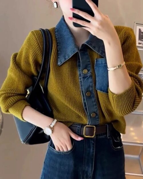 Kever Denim-Detail Winter Sweater