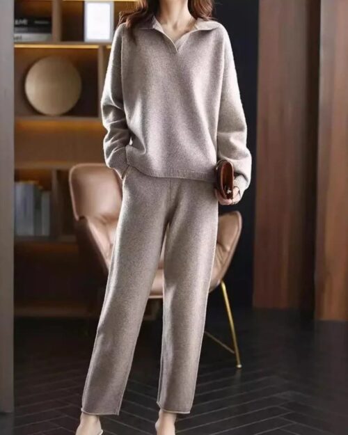 Chic Polo-Collar Knit Lounge Set