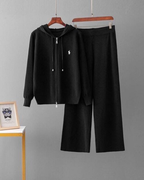 Chic Ribbed Hooded Knit Leisure Suit