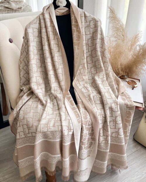 Elegant Beige Monogram Oversized Scarf Wrap