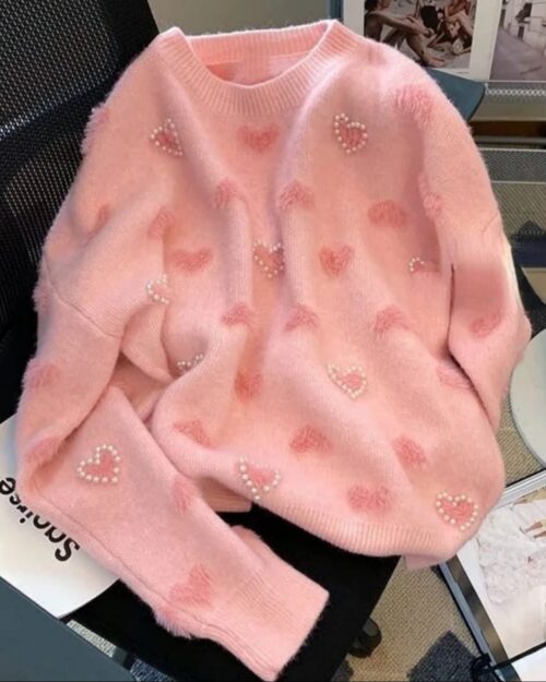 Pearl Heart Cozy Knit Sweater