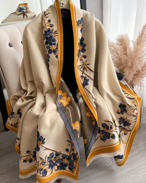 Azure Bloom Reversible Winter Shawl