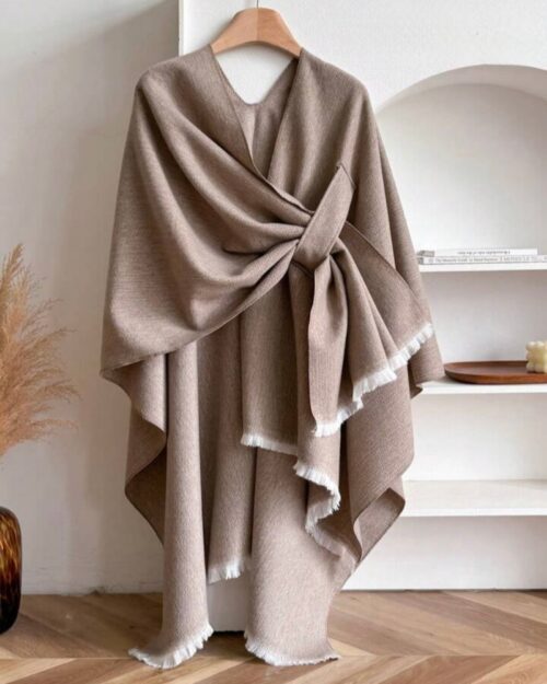 Cozy Chevron Knit Fringe Wrap